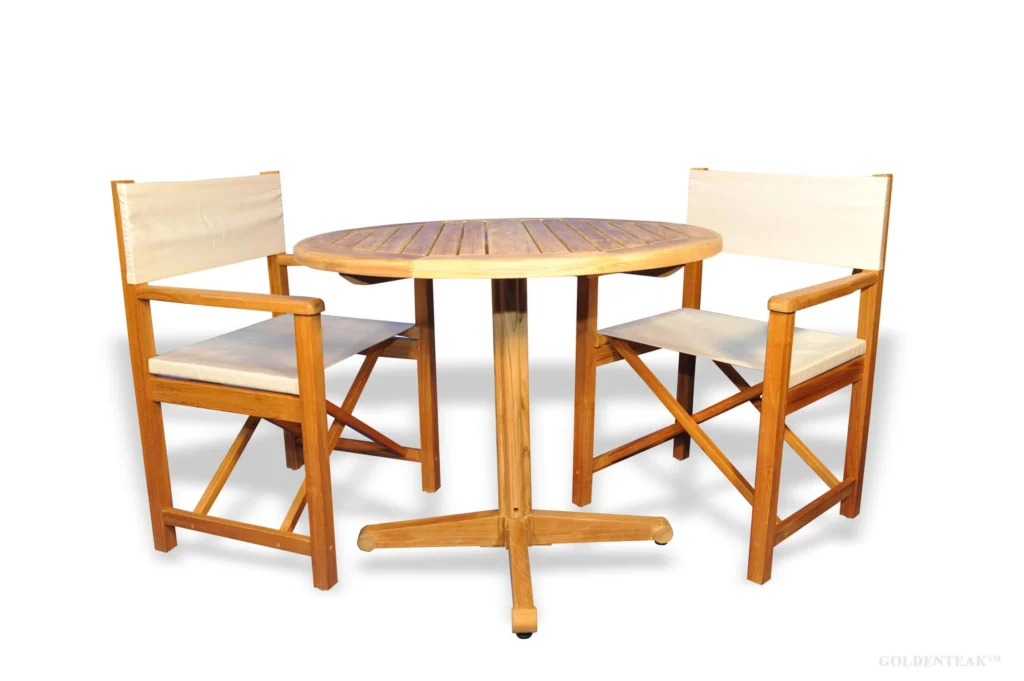 Teak Directors Chair and Pedestal Table Set - Goldenteak