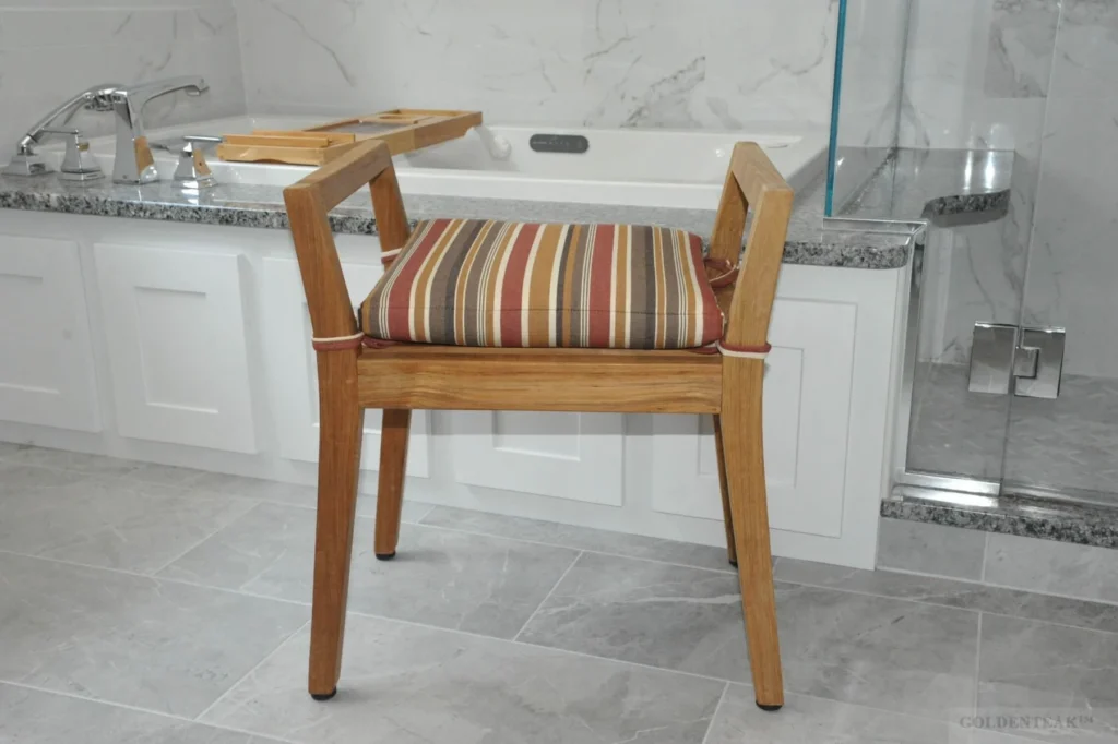 Teak Shower Bench with arms (Shown with cushion)