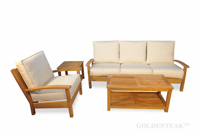 Teak Outdoor Conversation Set with Sofa, Club Chair and Coffee table