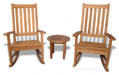 Teak Rocking Chair Set with End Table - Carolina Collection GOLDENTEAK