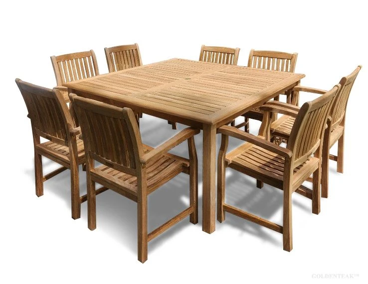 Teak Outdoor Dining Set for 8 - Square Table - Goldenteak