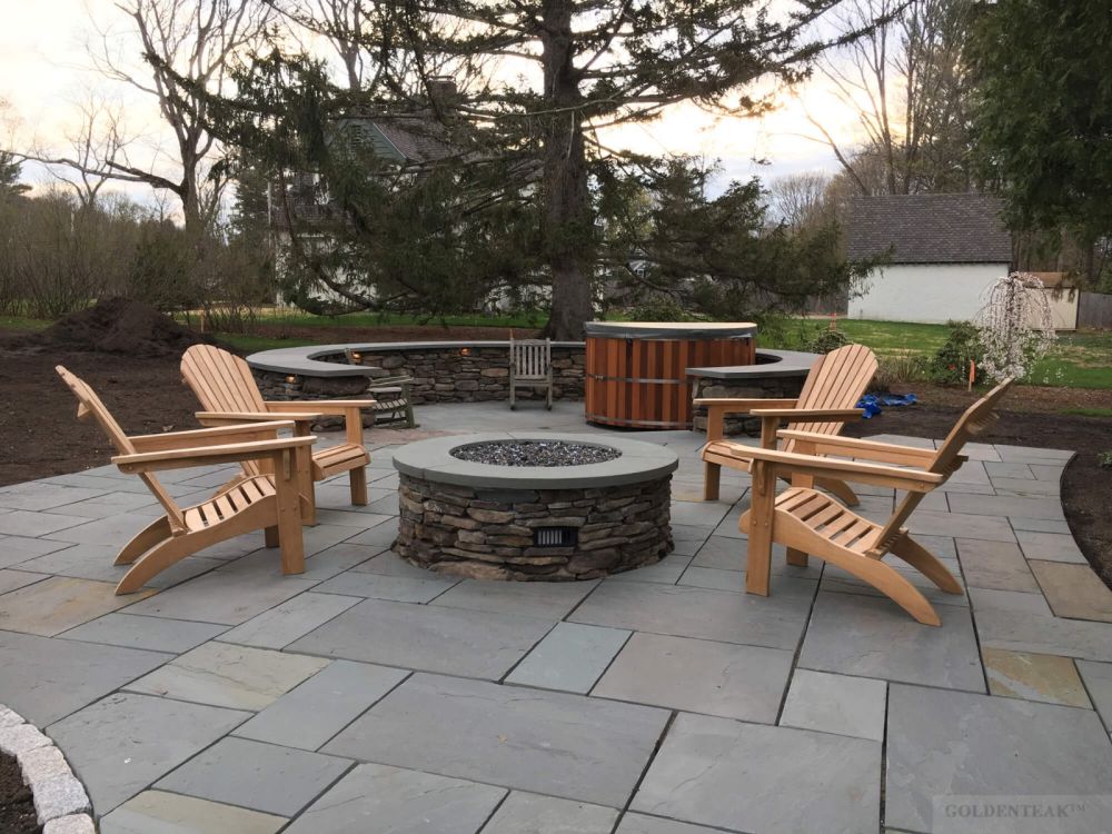 Teak Adirondacks around Firepit Goldenteak Customer Photo