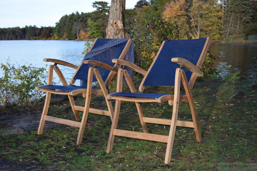 Navy blue folding footrest Sunbrella fabric