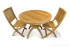 Teak Patio Set for 2 - Round Pedestal table, 2 Providence Folding Side Chairs