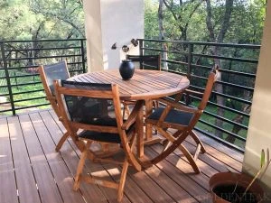 Teak Outdoor Dining Set - Round Table, 4 Folding Chairs - Review, Photo - Goldenteak