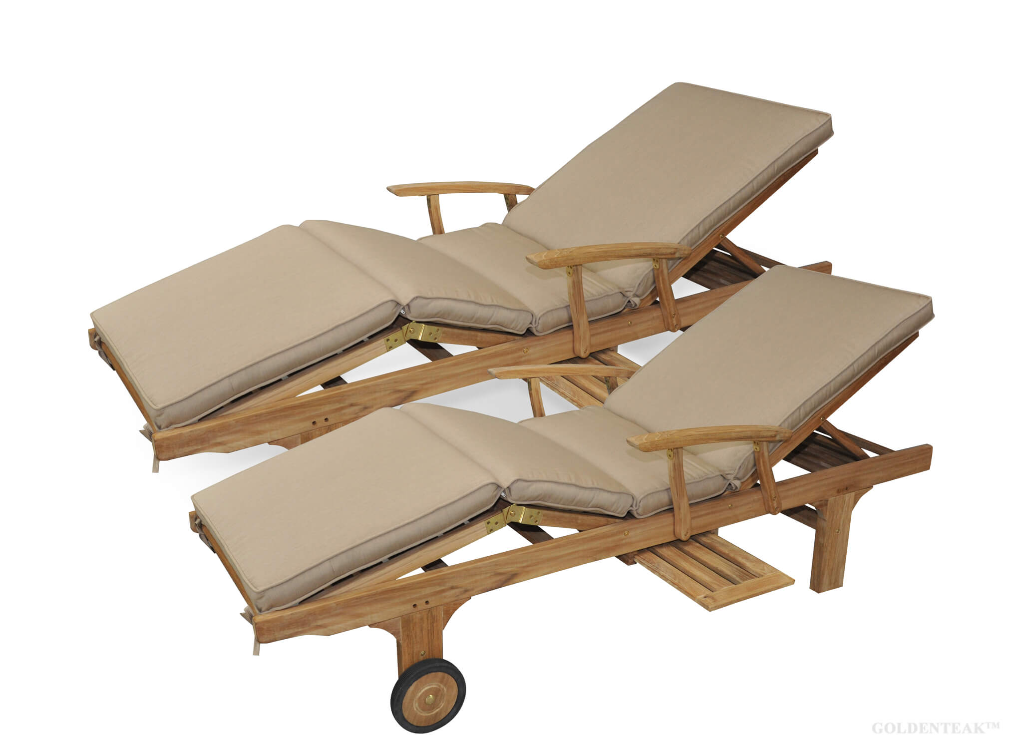 Teak Chaise Lounge Sun Lounger with Arms PAIR with Cushion