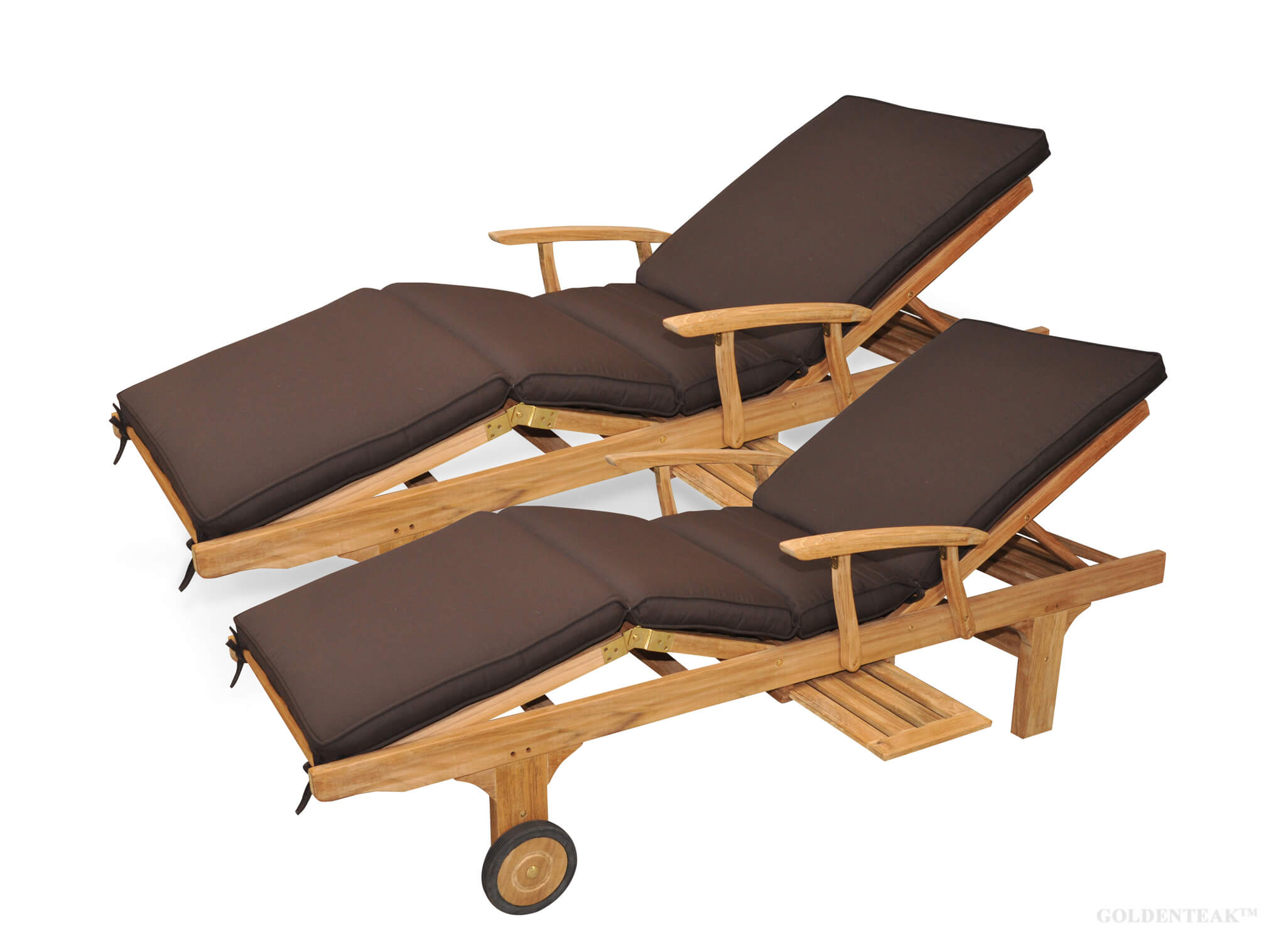 Teak Chaise Lounge Sun Lounger with Arms PAIR with Cushion