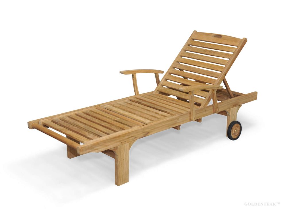 wooden sun lounger on wheels