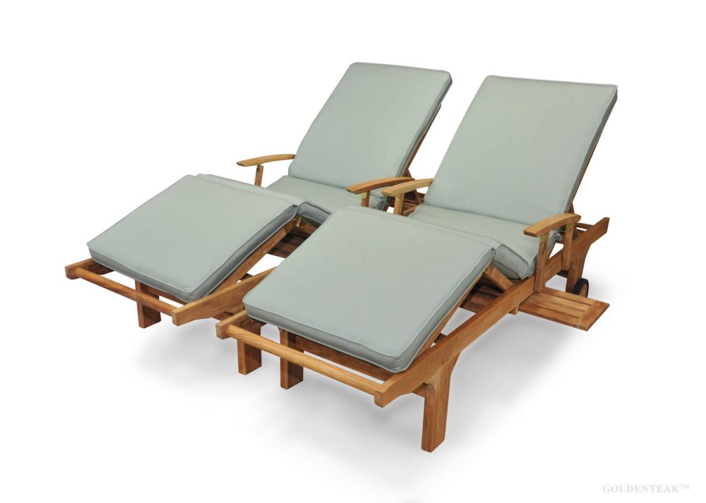 wooden sun lounger pair