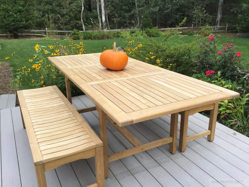 teak garden table and bench set