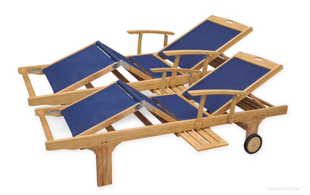 wooden sun lounger pair