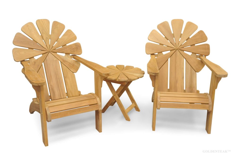 Petals Adirondack Chair Pair With End Table Premium Teak