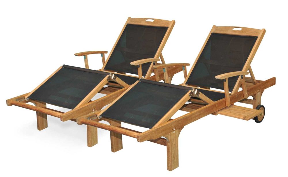 wooden sun lounger pair